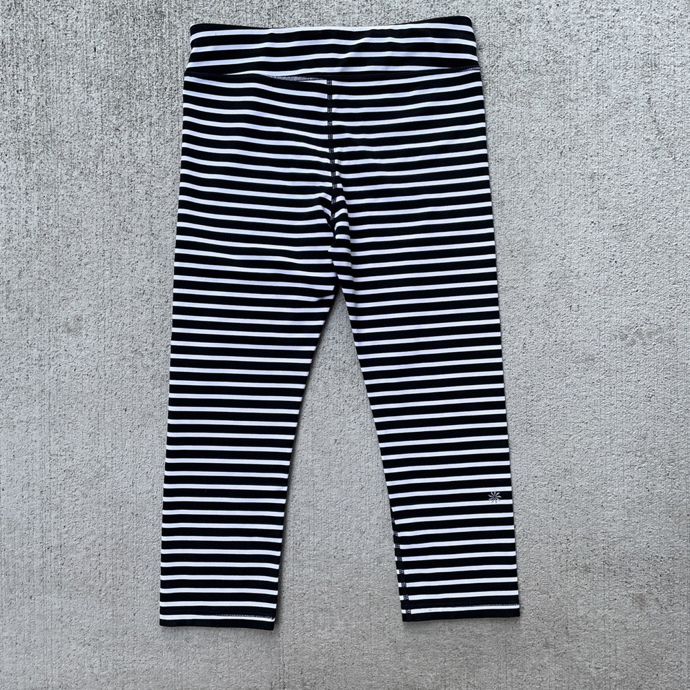Athleta Girl Leggings Youth Large 12 Black White Striped Yoga Stretch Activewear - Picture 6 of 7